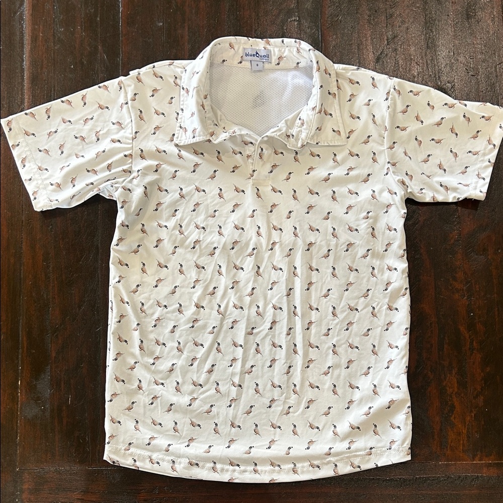 Boys size 8 performance polo with quail print